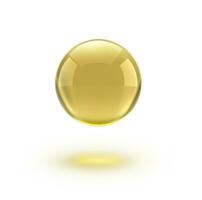 Öl Gold Glas Ball isoliert im Vektor auf Weiß Hintergrund. kosmetisch Pille Kapsel von Vitamin e, A, Argan Öl, Mandel, Kabeljau Leber, Omega 3, Fisch. golden Blase Vorlage foto