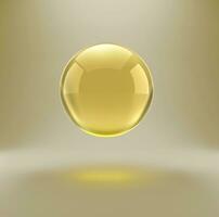 Öl Gold Glas Ball isoliert im Vektor auf Weiß Hintergrund. kosmetisch Pille Kapsel von Vitamin e, A, Argan Öl, Mandel, Kabeljau Leber, Omega 3, Fisch. golden Blase Vorlage foto