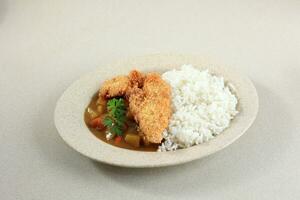 gebraten Schweinefleisch, Rindfleisch, oder Hähnchen Schnitzel Curry mit Reis foto
