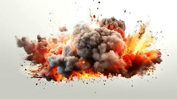 groß Explosion raucht und Feuer isoliert auf Weiß ai generativ foto