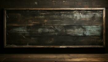 rauh, verwittert Holz Planke Frames Antiquität Tafel auf rustikal Mauer generiert durch ai foto