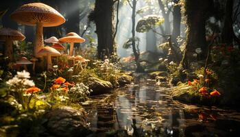 das Herbst Wald Schönheit im Natur Grün Wachstum, frisch Laub generiert durch ai foto