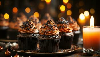 hausgemacht Schokolade Cupcake mit cremig Glasur, ein Süss Genuss generiert durch ai foto