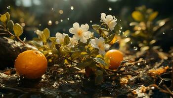 Frische von Zitrusfrüchte Obst im schließen hoch, Natur beschwingt Schönheit im Sommer- generiert durch ai foto