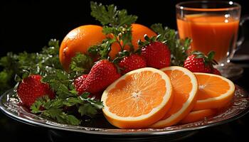 Frische und Natur im ein beschwingt, gesund Essen Zitrusfrüchte Obst generiert durch ai foto