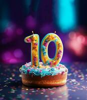 Geburtstag Kuchen Design mit Nummer 10. 10 .. Geburtstag Poster. generativ ai foto