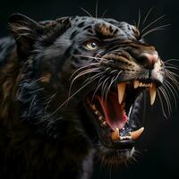 schließen oben Detail Porträt von Tier Panther brüllen, generativ ai foto
