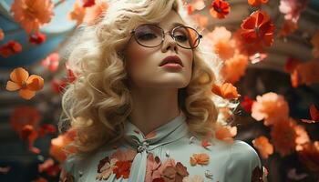 ein schön jung Frau mit blond Haar im Herbst Natur generiert durch ai foto