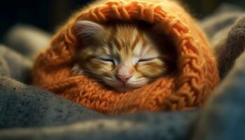 süß Kätzchen Schlafen, Pelz Weichheit, gestreift, Augen geschlossen, entspannt generiert durch ai foto