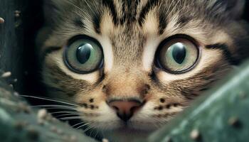 süß Kätzchen suchen beim Kamera, spielerisch und neugierig generiert durch ai foto