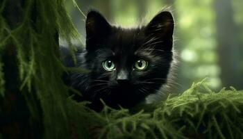 süß Kätzchen Sitzung auf Gras, starren mit neugierig Augen generiert durch ai foto