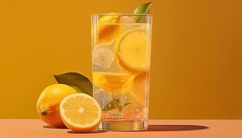 erfrischend Limonade, Zitrusfrüchte Cocktail, Eis kalt, Sommer- trinken, gesund und saftig generiert durch ai foto