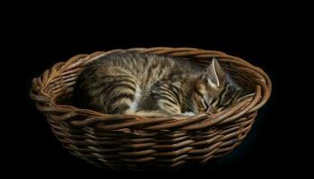 süß Kätzchen Schlafen, flauschige Fell, gestreift Schwanz, charmant und spielerisch generiert durch ai foto