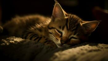 süß inländisch Katze Schlafen, Pelz Weichheit, Whisker schließen hoch, entspannt generiert durch ai foto