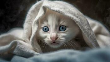 süß Kätzchen mit Blau Augen, flauschige Fell, und spielerisch Neugierde generiert durch ai foto