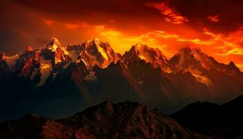 majestätisch Berg Gipfel, Natur Schönheit im still Sonnenuntergang Landschaft generiert durch ai foto