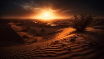 Sand Düne Landschaft, Sonnenuntergang draußen, trocken Sonnenlicht, trocken Klima Afrika generiert durch ai foto