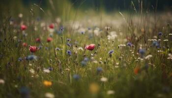 das beschwingt Wiese Blüten mit bunt Wildblumen im das Sommer- generiert durch ai foto