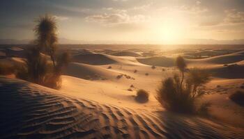 Sonnenuntergang Über ein trocken afrikanisch Landschaft, präsentieren das Schönheit im Natur generiert durch ai foto