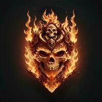 Kopf Schädel Feuer Maskottchen und Esport Spielen Logo, ai generiert foto