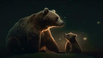 Mutter braun Bär mit ihr zwei Jungen. Tierwelt Szene foto
