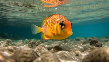 unter Wasser Fisch Schwimmen im tropisch Blau Wasser, beschwingt Farben reichlich generiert durch ai foto
