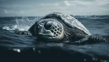 ein still Meer Schildkröte Schwimmen im das Blau unter Wasser generiert durch ai foto