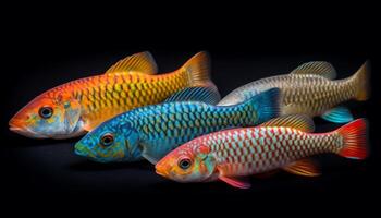 multi farbig Fisch Schwimmen im ein tropisch unter Wasser Paradies, beschwingt und schön generiert durch ai foto