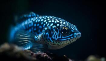 ein bunt entdeckt Fisch Schwimmen im ein tropisch unter Wasser Riff generiert durch ai foto