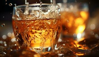 Flüssigkeit trinken Alkohol schließen oben fallen Hintergründe Trinken Glas Glas Material Whiskey Betrachtung Erfrischung nass generiert durch ai foto