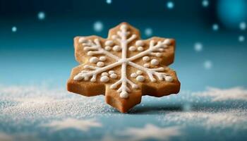Schneeflocke geformt Lebkuchen Plätzchen, ein Süss Winter Tradition und Dekoration generiert durch ai foto