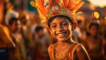 lächelnd Gesichter feiern traditionell Festival, Verbreitung Glück und kulturell Freude generiert durch ai foto