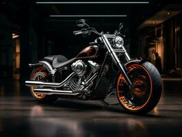Harley Davidson Fett Junge Ausstellung. generativ ai foto