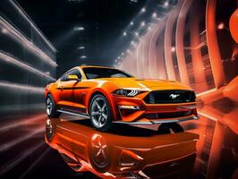 Ford Mustang Ausstellung. generativ ai foto