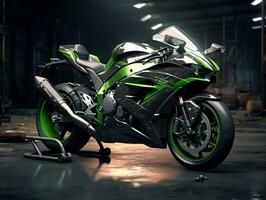 kawasaki Ninja zx-10r Ausstellung. generativ ai foto