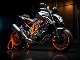 ktm 1290 Super Herzog r Ausstellung. generativ ai foto