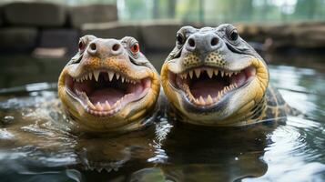 Foto von herzzerreißend zwei Schildkröten mit ein Betonung auf Ausdruck von Liebe. generativ ai