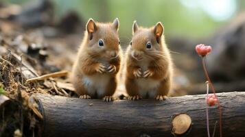 Foto von herzzerreißend zwei Eichhörnchen mit ein Betonung auf Ausdruck von Liebe. generativ ai