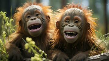 Foto von herzzerreißend zwei Orang-Utans mit ein Betonung auf Ausdruck von Liebe. generativ ai