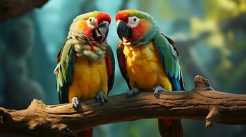 Foto von herzzerreißend zwei Papageien mit ein Betonung auf Ausdruck von Liebe. generativ ai