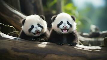 Foto von herzzerreißend zwei Pandas mit ein Betonung auf Ausdruck von Liebe. generativ ai