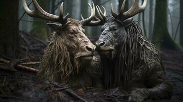 Foto von herzzerreißend zwei Elche mit ein Betonung auf Ausdruck von Liebe. generativ ai