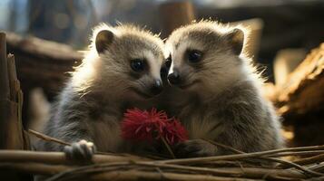 Foto von herzzerreißend zwei Lemuren mit ein Betonung auf Ausdruck von Liebe. generativ ai