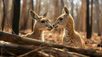 Foto von herzzerreißend zwei Kängurus mit ein Betonung auf Ausdruck von Liebe. generativ ai