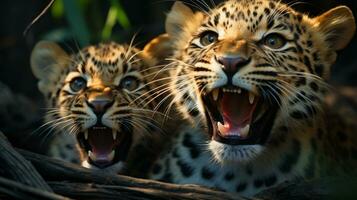 Foto von herzzerreißend zwei Leoparden mit ein Betonung auf Ausdruck von Liebe. generativ ai
