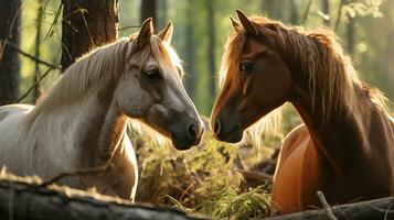 Foto von herzzerreißend zwei Pferde mit ein Betonung auf Ausdruck von Liebe. generativ ai