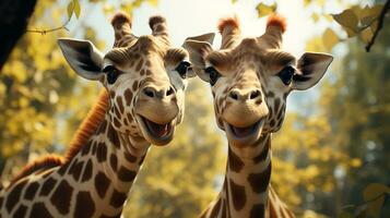 Foto von herzzerreißend zwei Giraffen mit ein Betonung auf Ausdruck von Liebe. generativ ai
