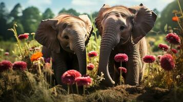 Foto von herzzerreißend zwei Elefanten mit ein Betonung auf Ausdruck von Liebe. generativ ai