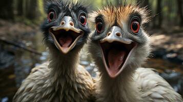 Foto von herzzerreißend zwei emus mit ein Betonung auf Ausdruck von Liebe. generativ ai