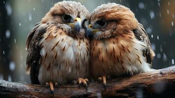 Foto von herzzerreißend zwei Falken mit ein Betonung auf Ausdruck von Liebe. generativ ai